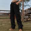 Women Parachute Relaxed Fit Cargo Pants Pants Y2K Teen Girls High Waist Hiking Wide Leg Pants Trendy Casual Trousers Black view 2