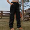 Women Parachute Relaxed Fit Cargo Pants Pants Y2K Teen Girls High Waist Hiking Wide Leg Pants Trendy Casual Trousers Black view 3