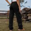 Women Parachute Relaxed Fit Cargo Pants Pants Y2K Teen Girls High Waist Hiking Wide Leg Pants Trendy Casual Trousers Black view 4