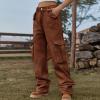 Relaxed Fit Women Cargo Pants Joggers Pants Elastic High Waist Y2K Teen Girls Pants Casual Straight Wide Leg Trousers Brown view 2
