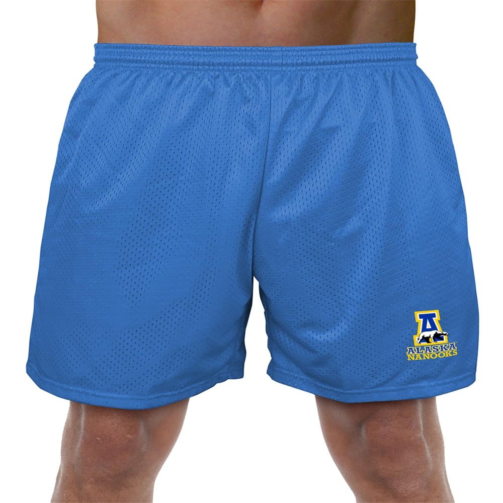 University of Alaska, Fairbanks Primary Mark Men's Adult Athletic Gym Shorts 7" Inseam, Royal, Small