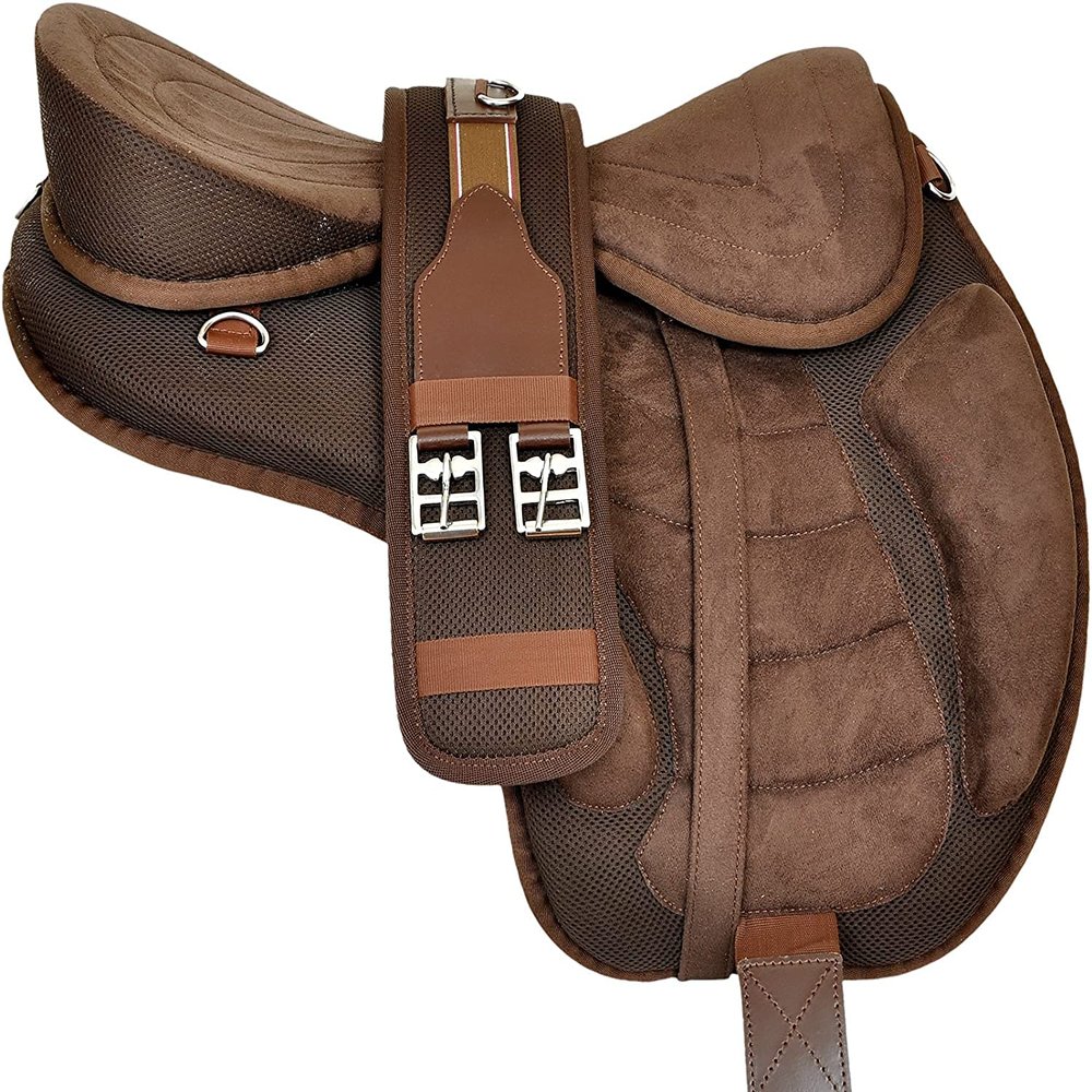 Brown All Purpose Synthetic Treeless Freemax English Saddle with Stirrup for Horse (17" Seat)