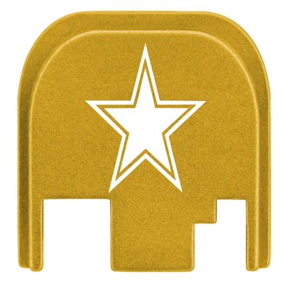 NDZ Performance Gen 1-4 Rear Slide Cover Plate for Glock 9mm .40 .357 .45 Laser Engraved Popular Images in Gold Aluminum - Dallas Star