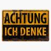 Achtung, Ich Denke - German Warning Caution Danger Sign, Lustig - Schild Vinyl Sticker Waterproof Bumper Sticker Laptop Window 5" view 1