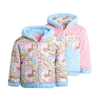 Disney Toddler Girls Winter Coat - Reversible Quilted Hooded Puffer Jacket - Insulated Faux Fur Lined Jacket for Girls (2T-8), Size 3T, Princess Pink/Blue