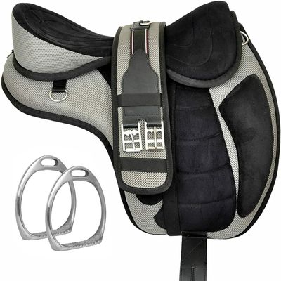 Gray All Purpose Synthetic Treeless Freemax English Saddle with Stirrup for Horse (16" Seat)
