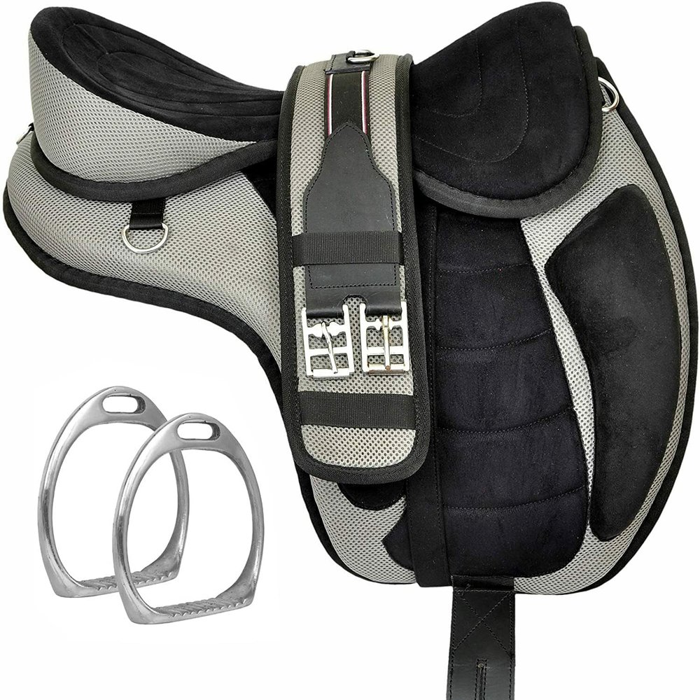 Gray All Purpose Synthetic Treeless Freemax English Saddle with Stirrup for Horse (16" Seat)