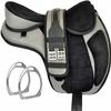 Gray All Purpose Synthetic Treeless Freemax English Saddle with Stirrup for Horse (16" Seat) view 1