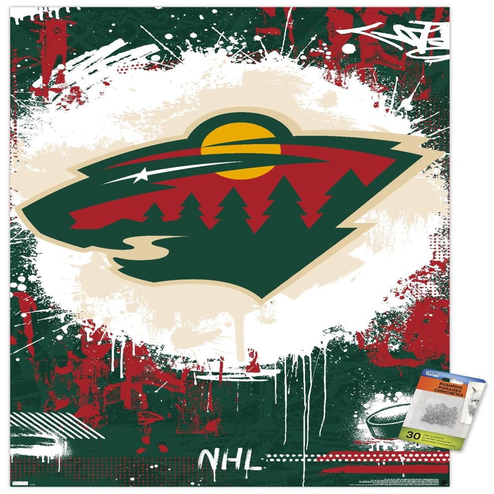 Trends International NHL Minnesota Wild - Maximalist Logo 23 Wall Poster, 22.37" x 34.00", Premium Poster & Push Pin Bundle