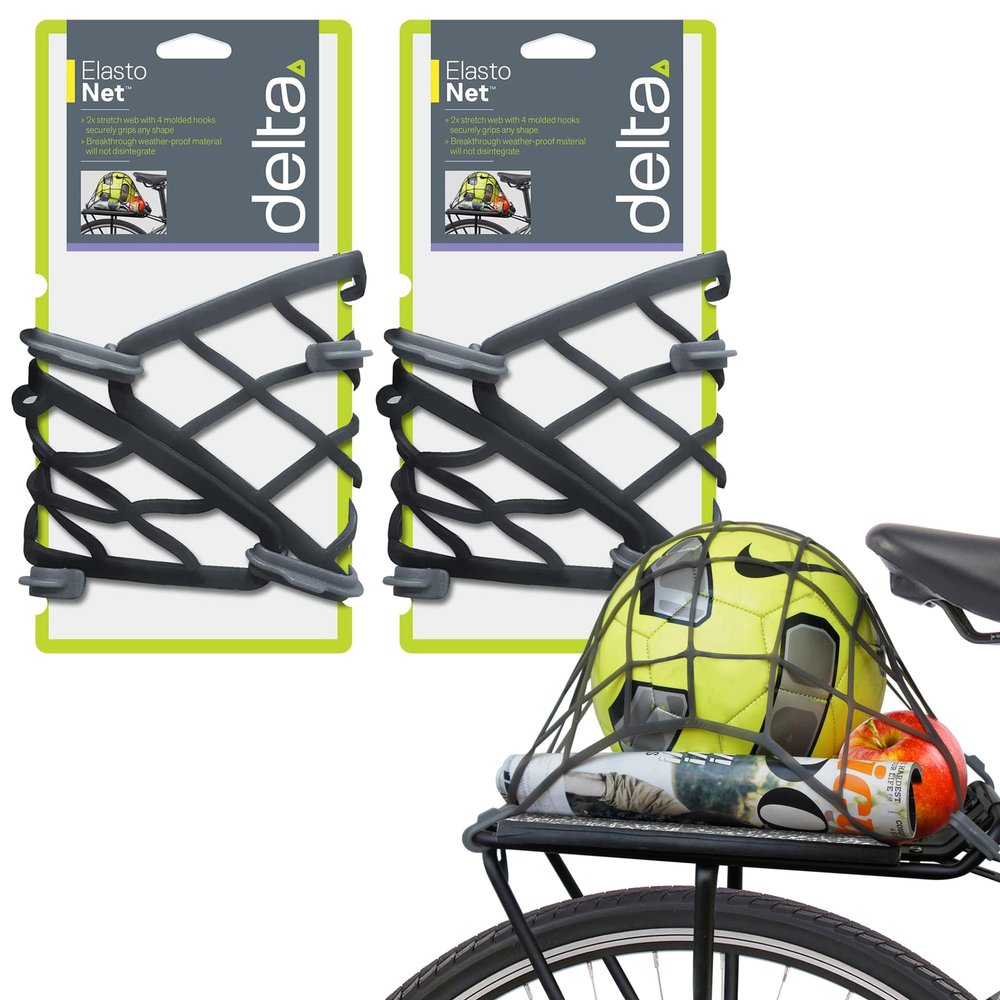 Small Cargo Net (2-Pack) by Delta Cycle - Expandable Bungee Net with Hooks Stretches 2X in Size - Bike Cargo Net Keeps Your Gear Tightly in Place for Bikes & Kayaks