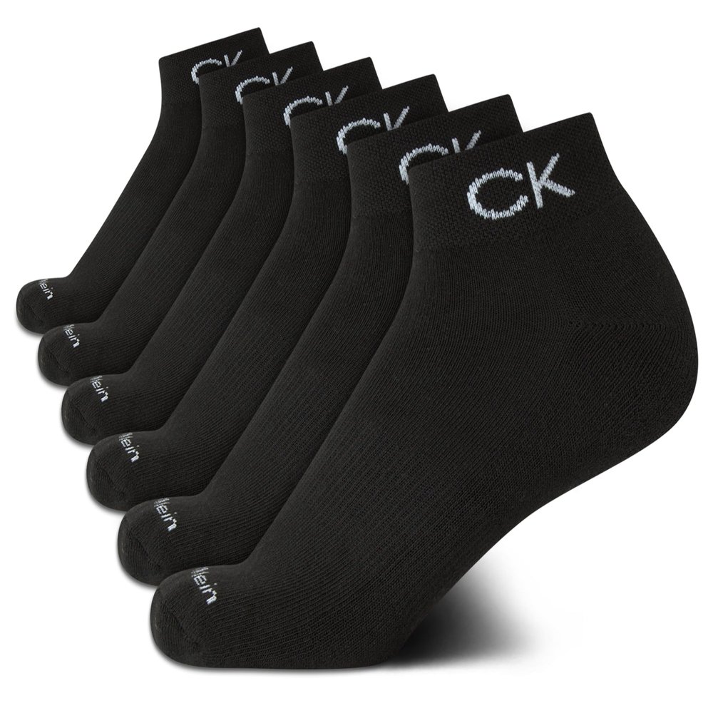 Calvin Klein Girls Ankle Socks - 6 Pack Stretch Performance Cushioned Athletic Quarter Socks with Arch Support, Size Medium, Black