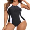 beautyin Athletic Swimsuit for Women Zip Racerback Water Aerobic Swimming Suit 2026 White/Black view 1