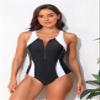 beautyin Athletic Swimsuit for Women Zip Racerback Water Aerobic Swimming Suit 2026 White/Black view 3