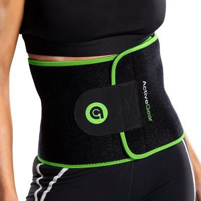 ActiveGear Waist Trainer for Women & Men - Sweat Band Waist Trimmer Belt for a Toned Look - Reinforced Trim and Double Hook & Loop Fasteners (Mint Hem, Large: 9 x 46")