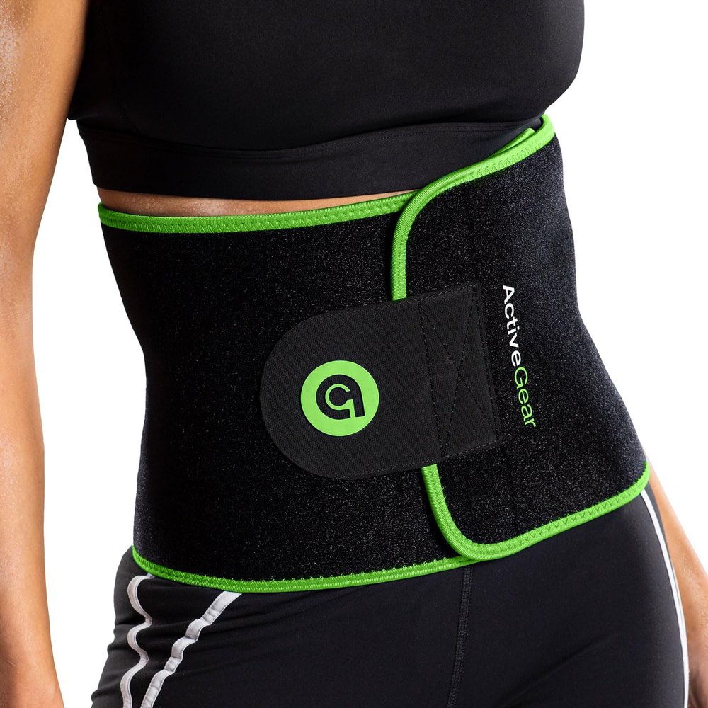 ActiveGear Waist Trainer for Women & Men - Sweat Band Waist Trimmer Belt for a Toned Look - Reinforced Trim and Double Hook & Loop Fasteners (Mint Hem, Large: 9 x 46")