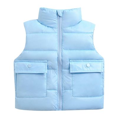 Toddler Boys Girls Winter Vest Sleeveless Collar Solid Color Down Vest with Pockets Smooth Zipper (Blue, 4-5 Years)