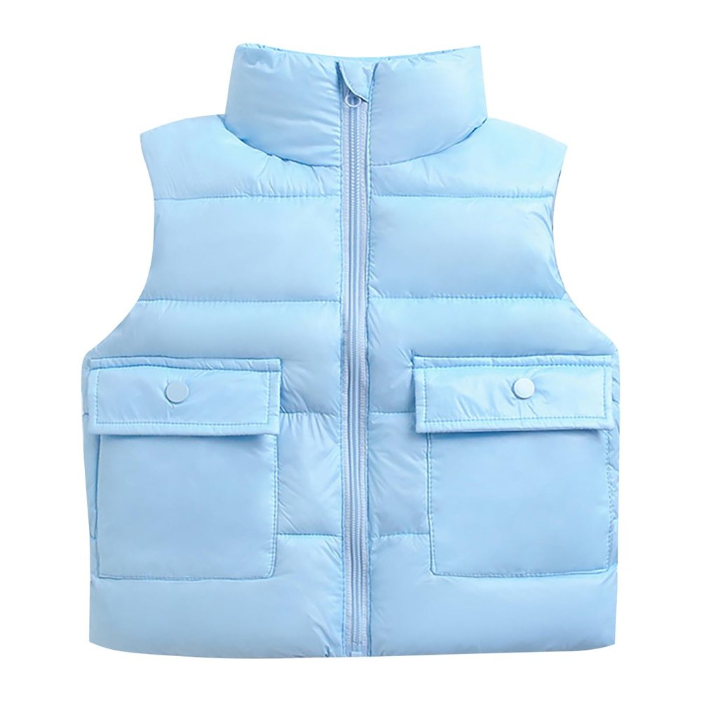 Toddler Boys Girls Winter Vest Sleeveless Collar Solid Color Down Vest with Pockets Smooth Zipper (Blue, 4-5 Years)