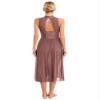 FEESHOW Women's Sparkly Rhinestone Side Split Maxi Dresses Lyrical Dance Costume Contemporary Dancewear Mock Neck Reddish Brown Large view 2