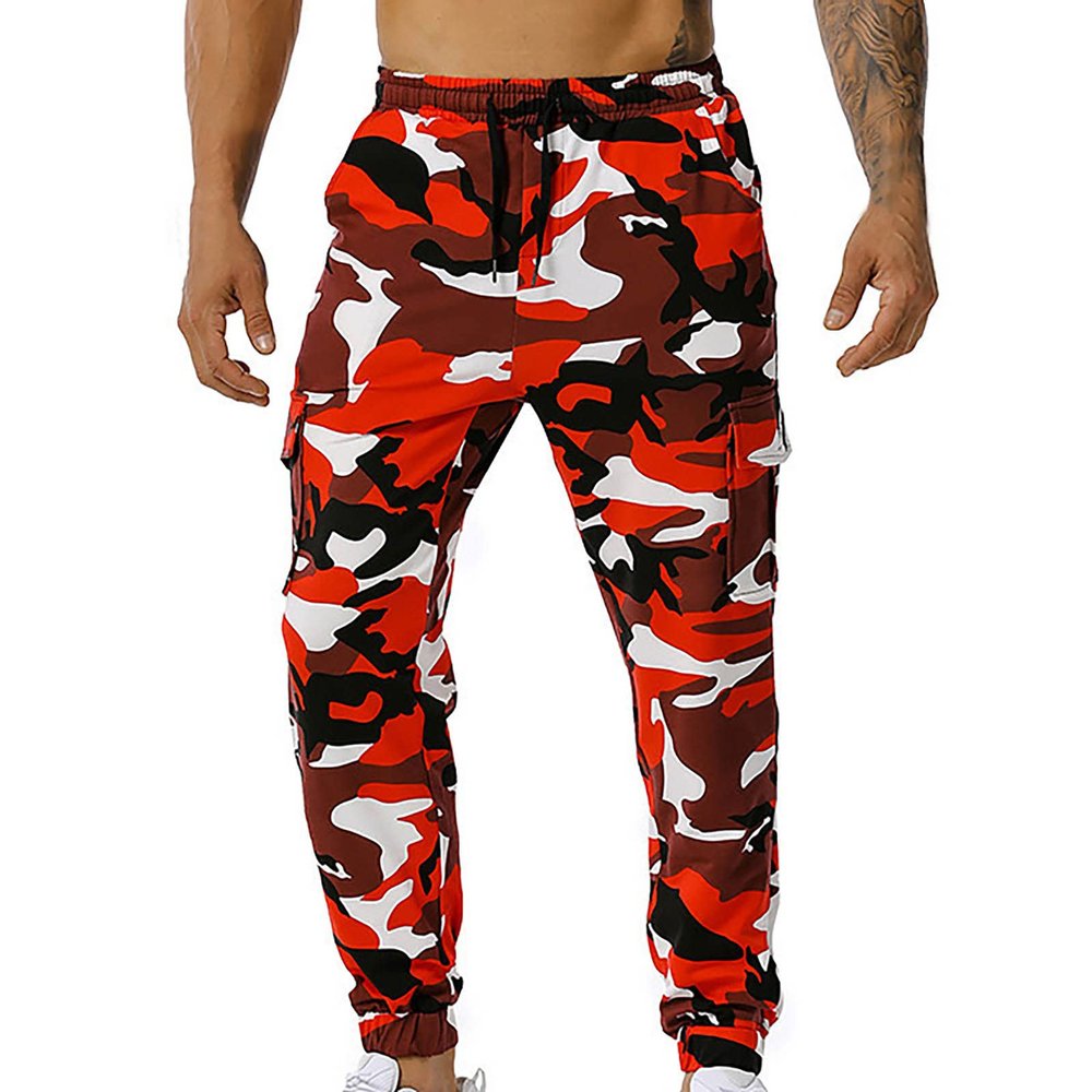 MESSIYO with Pocket Casual Jogging Elastic Men's Mid Waist Camouflage Sweatpants Men's Pants Pants Mens Big and Tall (Red-B, M)