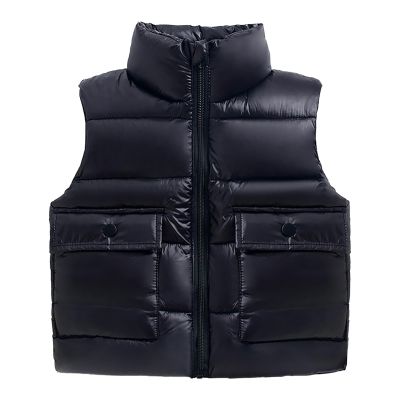 Toddler Boys Girls Winter Vest Sleeveless Collar Solid Color Down Vest with Pockets Smooth Zipper (Black, 4-5 Years)
