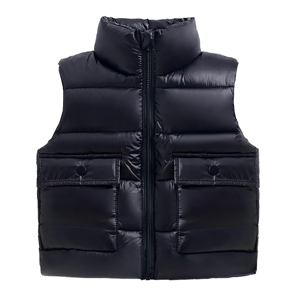 Toddler Boys Girls Winter Vest Sleeveless Collar Solid Color Down Vest with Pockets Smooth Zipper (Black, 4-5 Years)