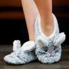 Cozylook Cute Animal Indoor Slippers for Women Kids Girls, Fuzzy Bedroom Cartoon Slip On Shoes, Kawaii Funny Face Warm Cozy Fluffy House Socks, Fun Christmas Gifts Unique, Grey Bunny Adult Size 11-12 view 2