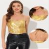 Allegra K Halter Metallic Crop Top for Women's V Neck Cami Shiny Rave Pary Holographic Halter Top Small Gold view 2