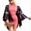 CATCHY & CRAFTY Poncho Shawl Wrap Ruana Cardigan Stylish Cape for Women Open Front Sweater Holiday Gifts (Wine Plaid) view 1