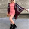 CATCHY & CRAFTY Poncho Shawl Wrap Ruana Cardigan Stylish Cape for Women Open Front Sweater Holiday Gifts (Wine Plaid) view 3