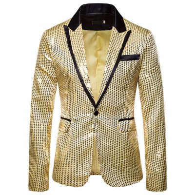 Mens Shiny Sequin Blazer One Button Suit Jacket Shawl Lapel Tuxedo Party Dinner Prom Nightclub Wedding Weddings Prom Party Dinner Tuxedo Slim Fit Stylish Blazer Jacket Dress Suit