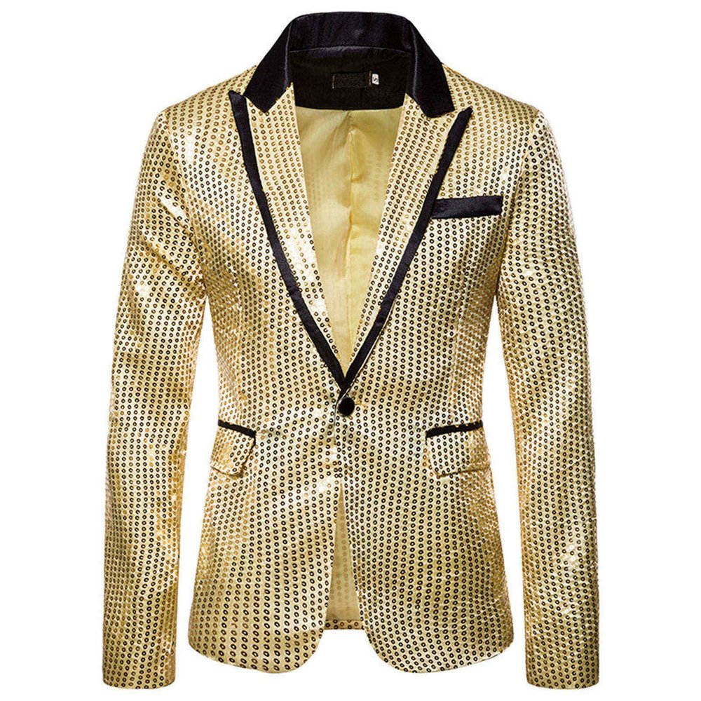 Mens Shiny Sequin Blazer One Button Suit Jacket Shawl Lapel Tuxedo Party Dinner Prom Nightclub Wedding Weddings Prom Party Dinner Tuxedo Slim Fit Stylish Blazer Jacket Dress Suit