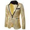 Mens Shiny Sequin Blazer One Button Suit Jacket Shawl Lapel Tuxedo Party Dinner Prom Nightclub Wedding Weddings Prom Party Dinner Tuxedo Slim Fit Stylish Blazer Jacket Dress Suit view 2