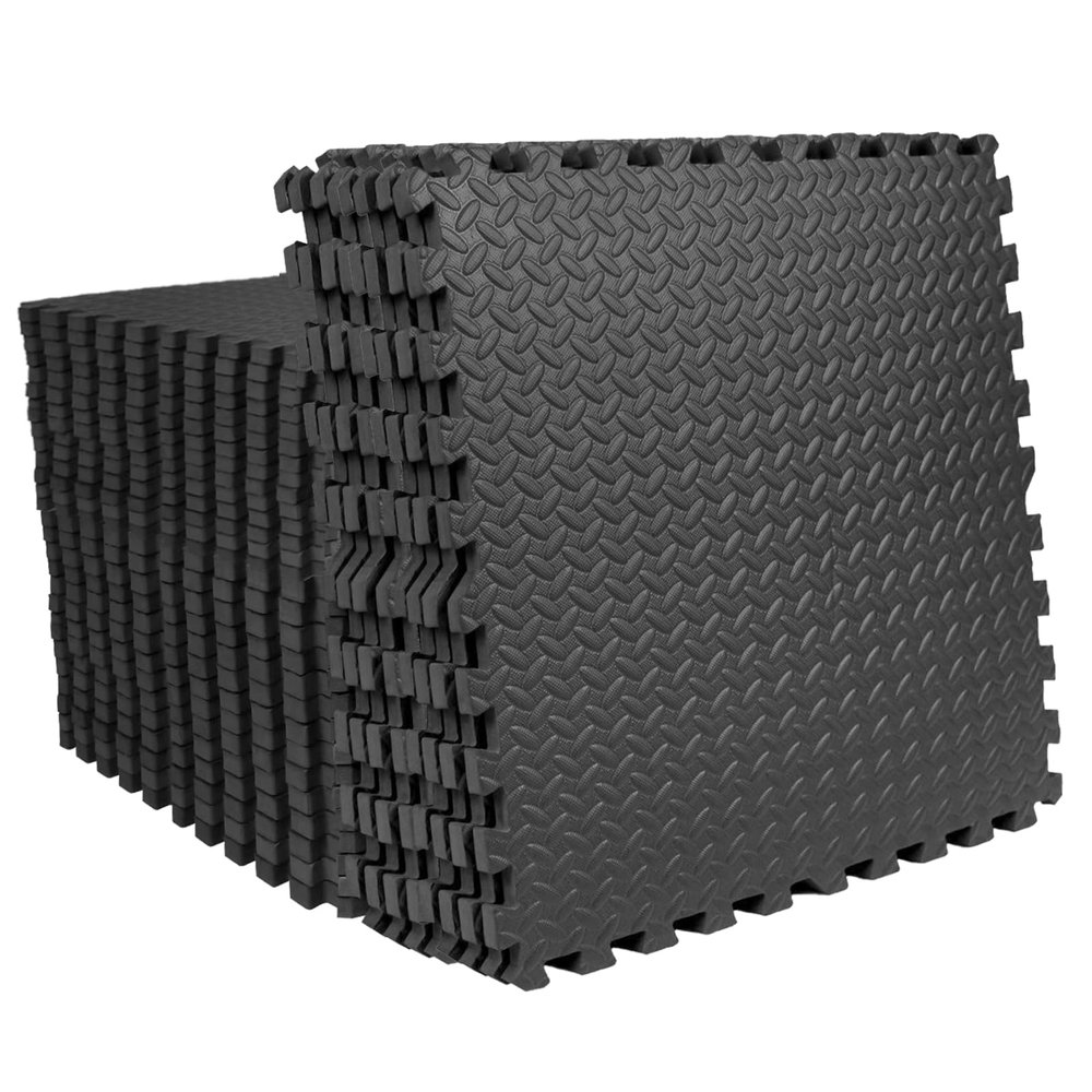 Mat Block APM36001BK Torin Interlocking Foam Exercise Floor Mats: 144 SQ FT, 1/2 inch, 36 Tiles, EVA Gym Mat Flooring, Exercise Equipment Mat for Home Gym Equipment, Black