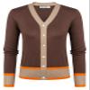GRACE KARIN Button Down Cardigan for Women Long Sleeve V Neck Short Cardigan Sweater Casual Cardigan Sweater Fall Fashion Clothes Contrast Brown,S view 1