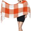 LMNSWDA Bright Orange and White Check Plaid Women's Fashion Cashmere Feel with Tassel Large scarf warm party shawl Wraps view 3