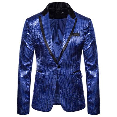 Men Sequins Floral Blazer Suit Jacket Dinner Prom Nightclub Wedding Shiny Sequin Blazer One Button Suit Jacket Shawl Lapel Tuxedo Party Dinner Prom