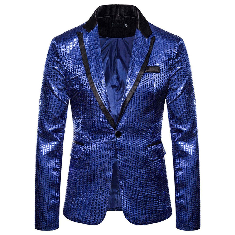 Men Sequins Floral Blazer Suit Jacket Dinner Prom Nightclub Wedding Shiny Sequin Blazer One Button Suit Jacket Shawl Lapel Tuxedo Party Dinner Prom
