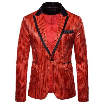Men Shiny Sequin Blazer Tuxedo Party Dinner Prom One Button Suit Jacket One Button Sequin Dress Suit Jacket Party Festival Tuxedo Sport Coat