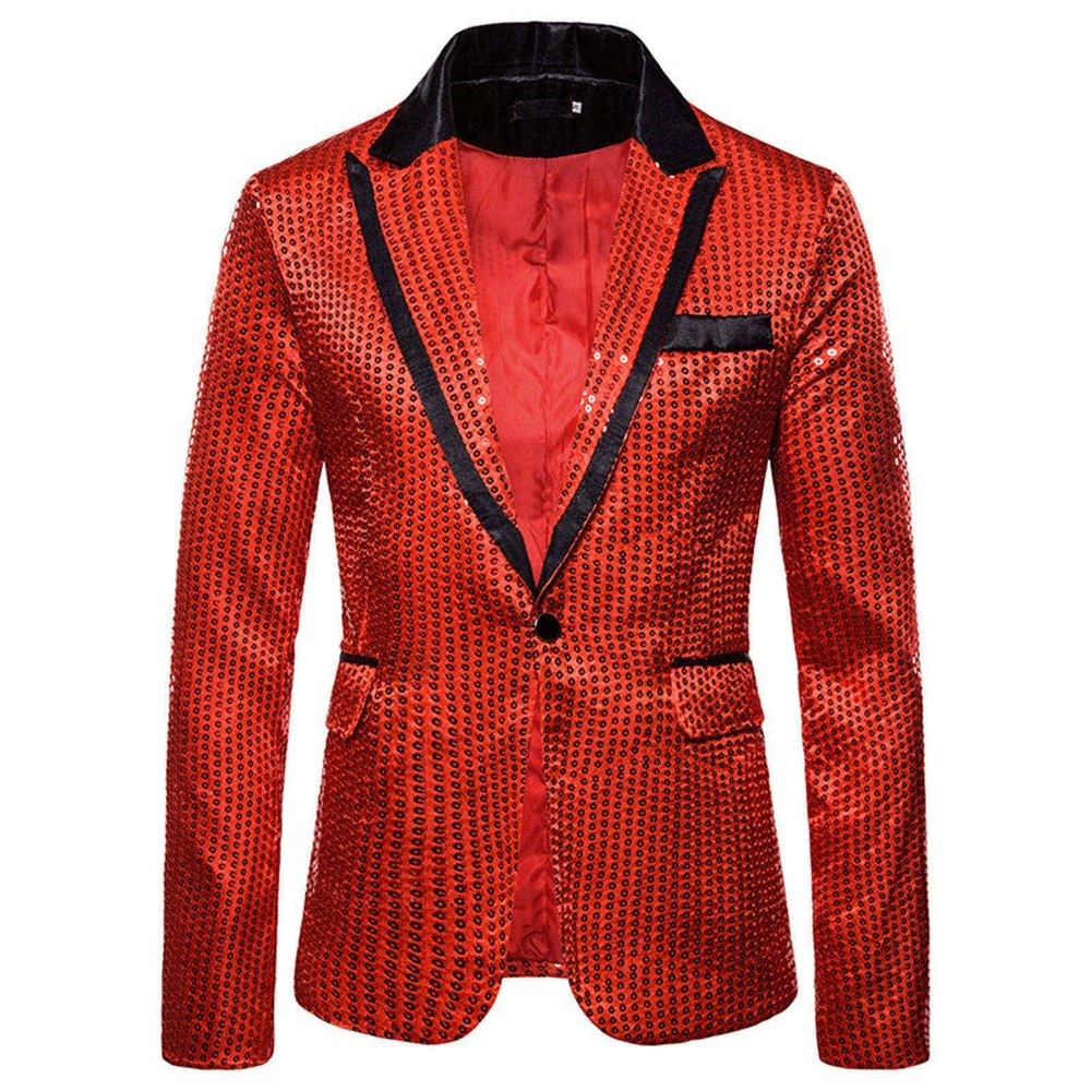 Men Shiny Sequin Blazer Tuxedo Party Dinner Prom One Button Suit Jacket One Button Sequin Dress Suit Jacket Party Festival Tuxedo Sport Coat