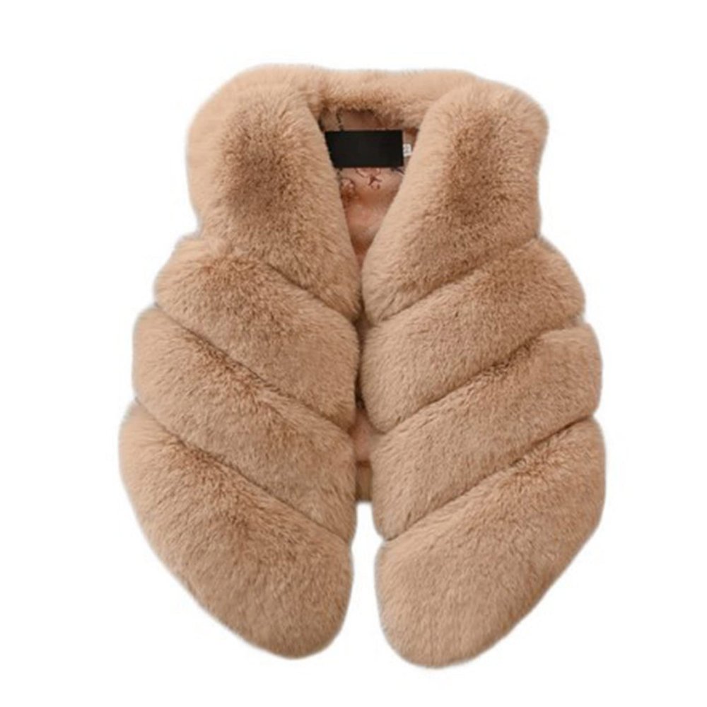 Toddler Girl Faux Vest Coat Winter Sleeveless Warm Outerwear Baby Kids Furry Vest Jacket Cute Thick (Beige, 6-12 Months)