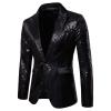 Mens Shiny Sequin Blazer One Button Suit Jacket Shawl Lapel Tuxedo Party Dinner Prom Nightclub Wedding Weddings Prom Party Dinner Tuxedo Slim Fit Stylish Blazer Jacket Dress Suit view 2