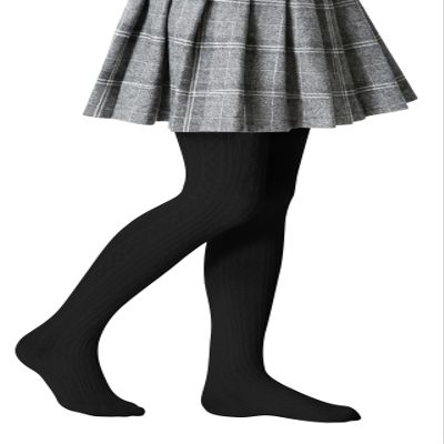Zando Thick Girls Tights - Warm Winter Leggings for Girls, Seamless Cable Knit, White & Black, 3/4/5 Pack, 6-7 Years
