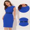 Allegra K Business Dress for Women's Work Elegant 2026 Cap Sleeve Belted Office Sheath Dresses Large Royal Blue view 4