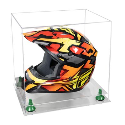 Better Display Cases Acrylic Motorcycle Motocross or Nascar Racing Helmet Display Clear Case, Green Risers and Clear Base - 16" x 13" x 14" (A024/V61)