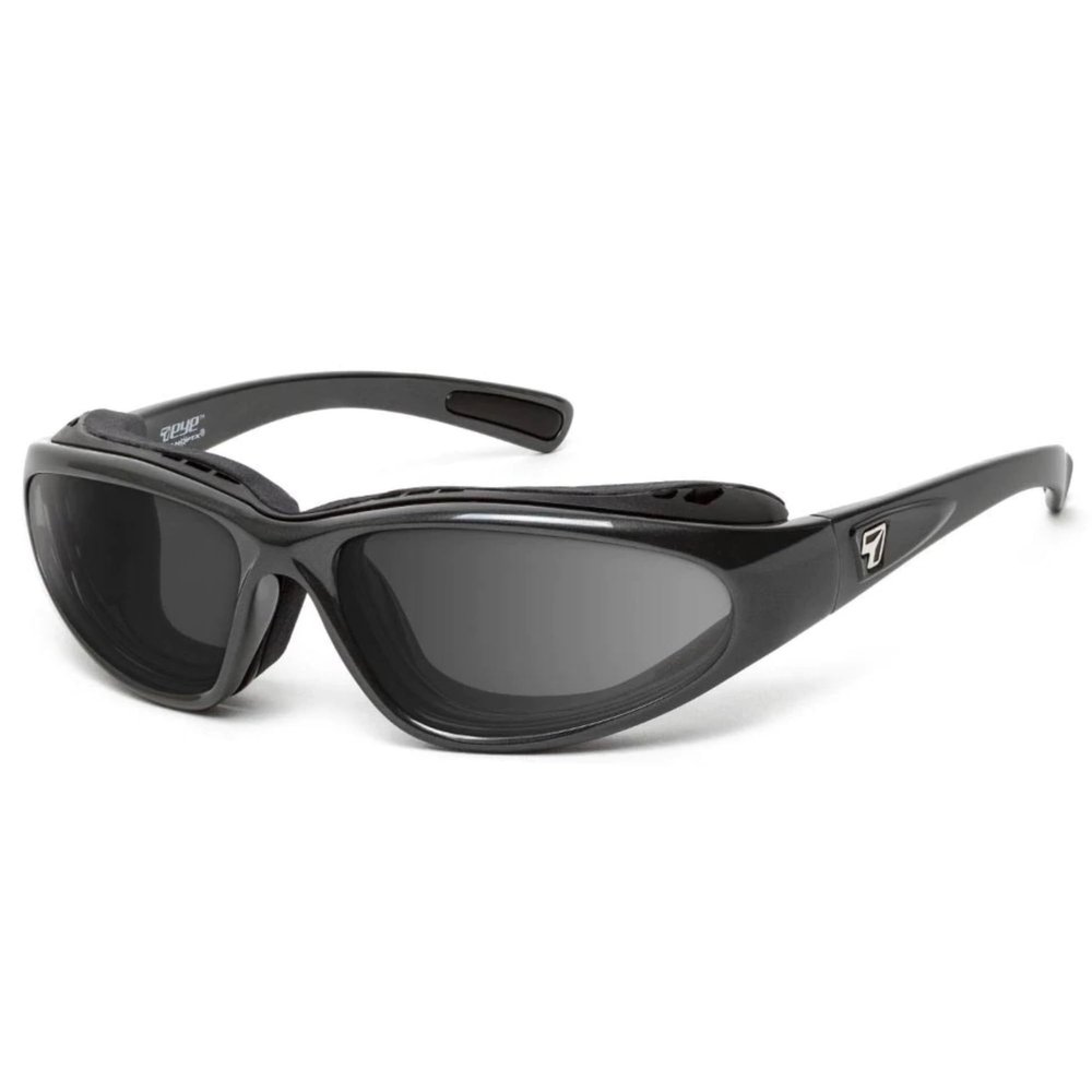 7 EYE by Panoptx BORA Wind Blocking Padded Foam Photochromic Sunglasses 100% UVA + UVB, Perfect for Motorcycle Riding, Dry Eyes, Charcoal Frame-Clear to Dark Gray Lenses