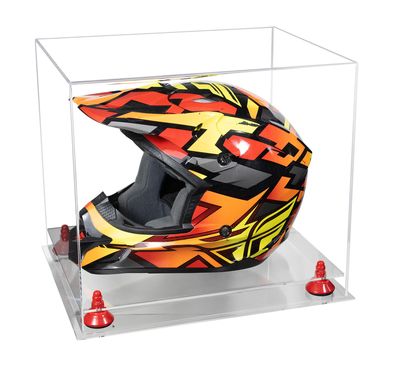 Better Display Cases Acrylic Motorcycle Motocross or Nascar Racing Helmet Display Clear Case, Red Risers and Clear Base - 16" x 13" x 14" (A024/V61)