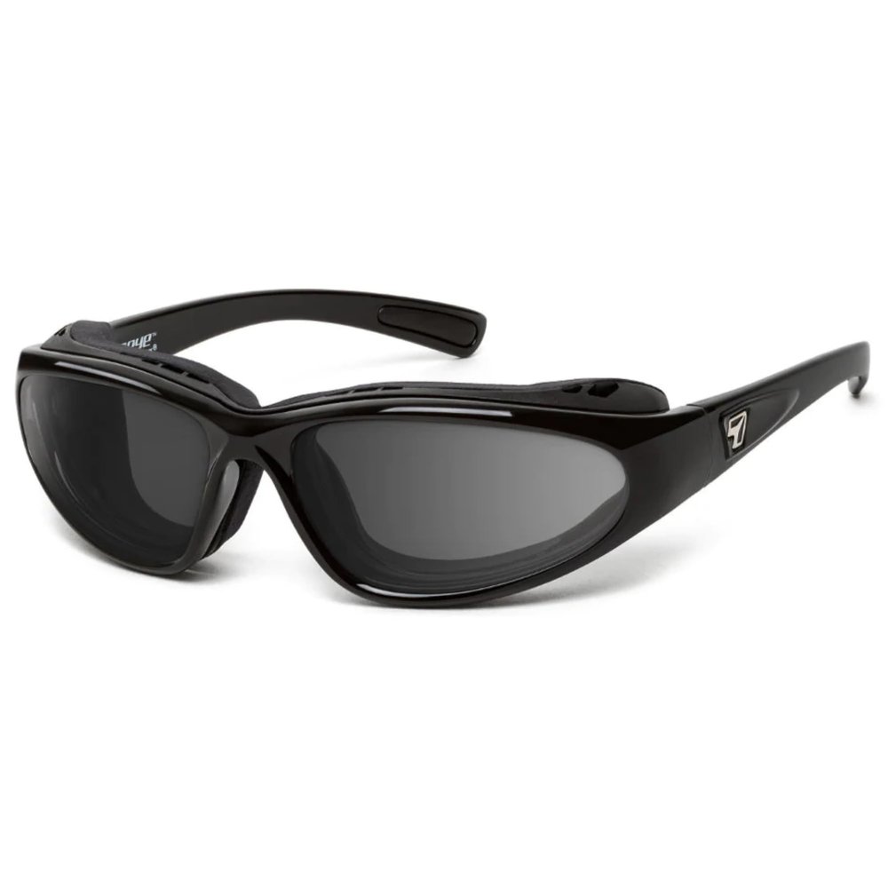 7eye by Panoptx BORA Wind Blocking Padded Foam Photochromic Sunglasses 100% UVA + UVB, Perfect for Motorcycle Riding, Dry Eyes, Glossy Black Frame-Clear to Dark Gray Lenses