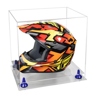 Better Display Cases Acrylic Motorcycle Motocross or Nascar Racing Helmet Display Clear Case, Dark Blue Risers and Clear Base - 16" x 13" x 14" (A024/V61)