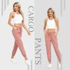 MISS MOLY Women's Cargo Pants Lightweight Hiking Quick Dry Joggers Casual Outdoor Elastic Waist Button Pockets Pink L view 2