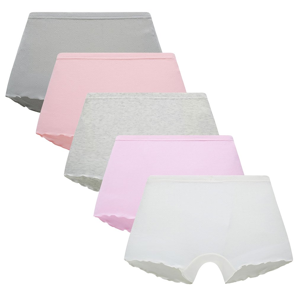 Family Feeling Little Kids Breathable Underwear Girls Soft Cotton Panties Solid Boyshort Undies (Pack of 5) Size 5 6